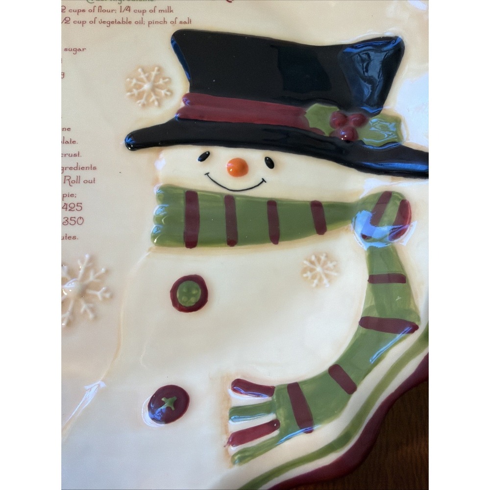 Vtg Russ‎ Berrie Homemade Apple Pie Recipe Pie Plate Snowman - Picture 5 of 9